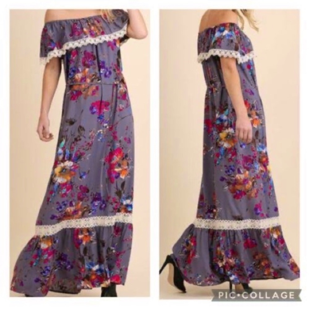 Like New EUC Gorgeous Altard State Blue Boho Floral Lace Maxi Dress